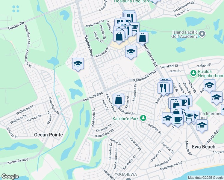 map of restaurants, bars, coffee shops, grocery stores, and more near 91-6410 Kapolei Parkway in Ewa Beach