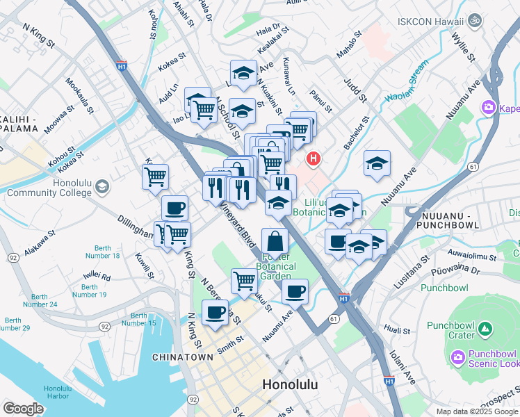 map of restaurants, bars, coffee shops, grocery stores, and more near in Honolulu