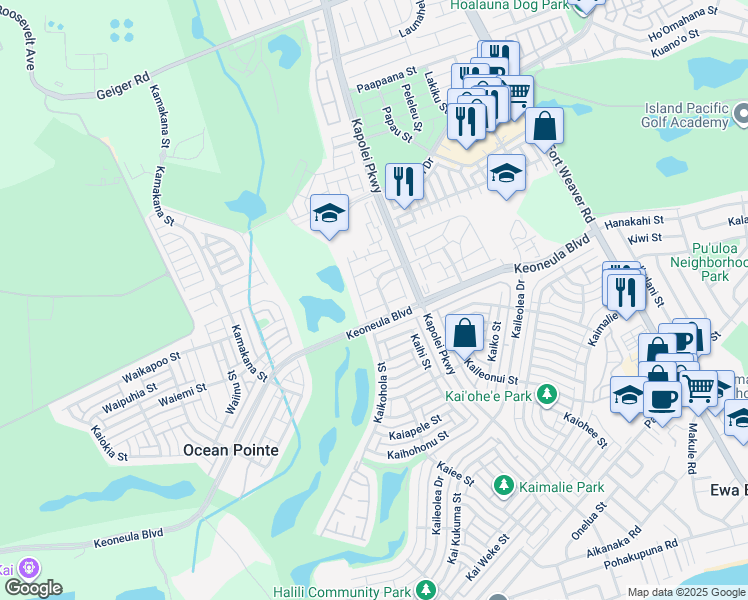 map of restaurants, bars, coffee shops, grocery stores, and more near 91-2129 Kai 'Oli Street in Ewa Beach