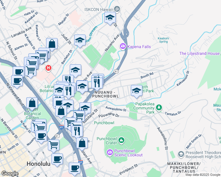 map of restaurants, bars, coffee shops, grocery stores, and more near in Honolulu
