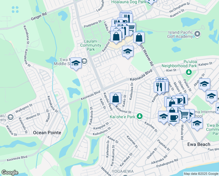 map of restaurants, bars, coffee shops, grocery stores, and more near 91-6410 Kapolei Parkway in Ewa Beach