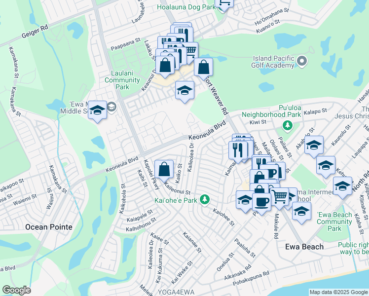 map of restaurants, bars, coffee shops, grocery stores, and more near 91-1007 Kaiko Street in Ewa Beach