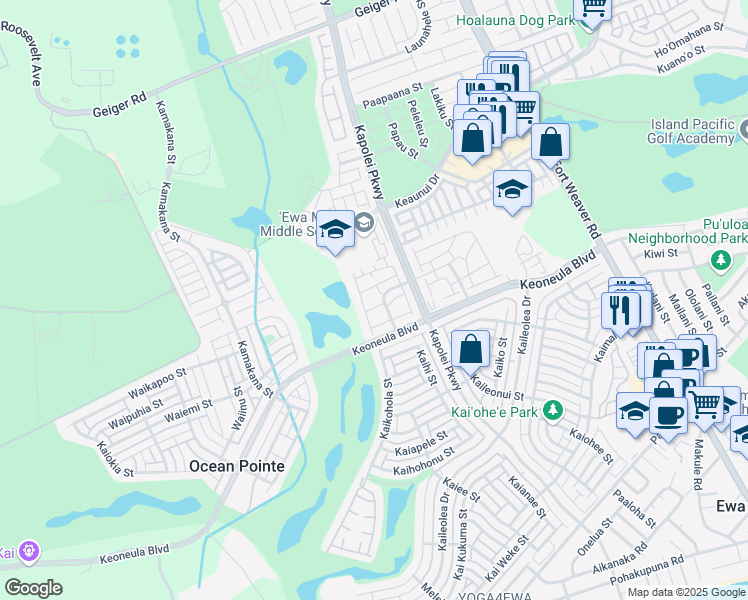 map of restaurants, bars, coffee shops, grocery stores, and more near 91-2111 Kai 'Oli Street in Ewa Beach