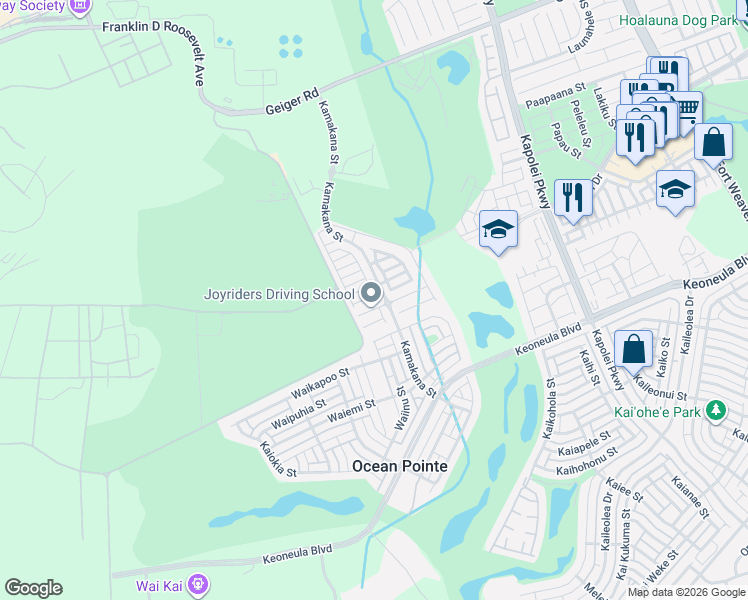 map of restaurants, bars, coffee shops, grocery stores, and more near 91-1159 Kamakana Street in Ewa Beach