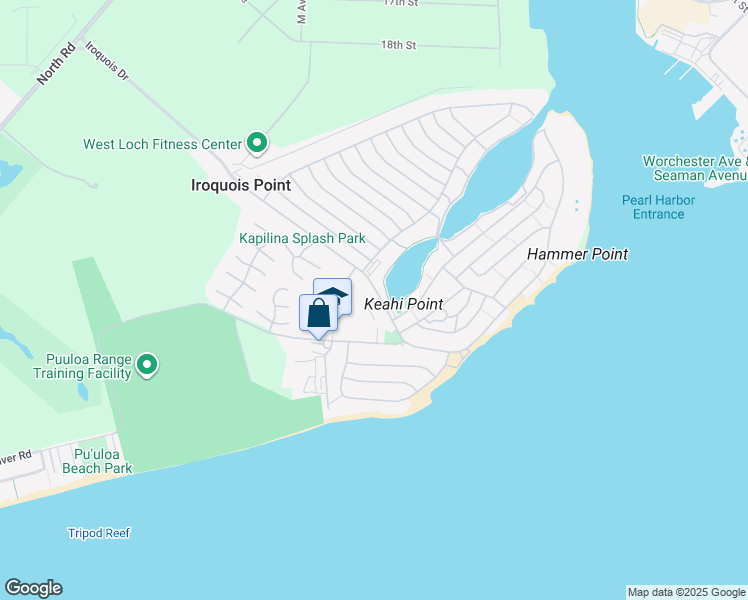 map of restaurants, bars, coffee shops, grocery stores, and more near 5105 Iroquois Avenue in Ewa Beach