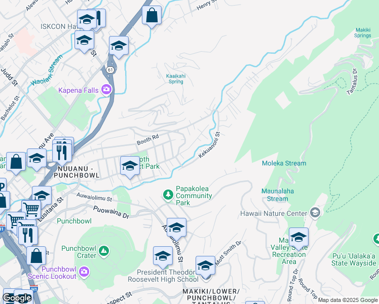 map of restaurants, bars, coffee shops, grocery stores, and more near 2549 Pauoa Road in Honolulu