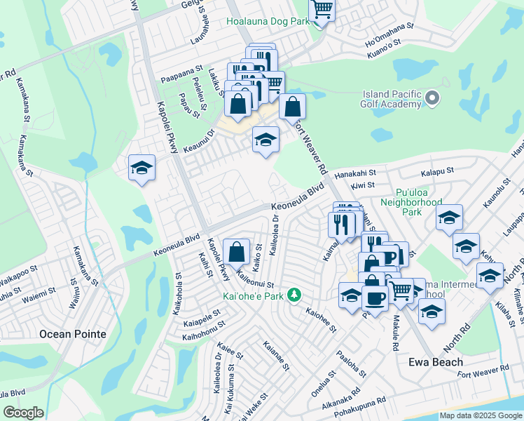 map of restaurants, bars, coffee shops, grocery stores, and more near 91-1091 Keoneula Boulevard in Ewa Beach