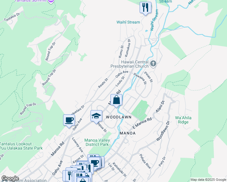 map of restaurants, bars, coffee shops, grocery stores, and more near 3353 Loulu Street in Honolulu