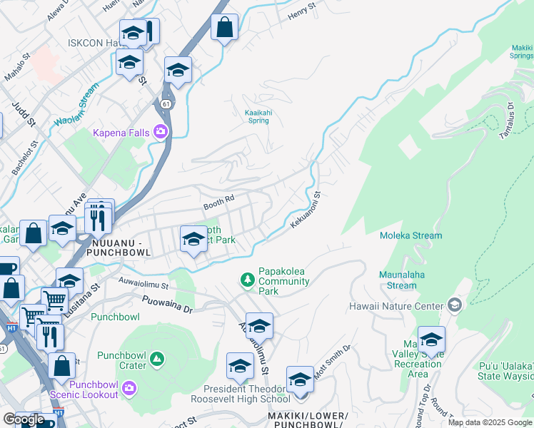 map of restaurants, bars, coffee shops, grocery stores, and more near 2549 Pauoa Road in Honolulu