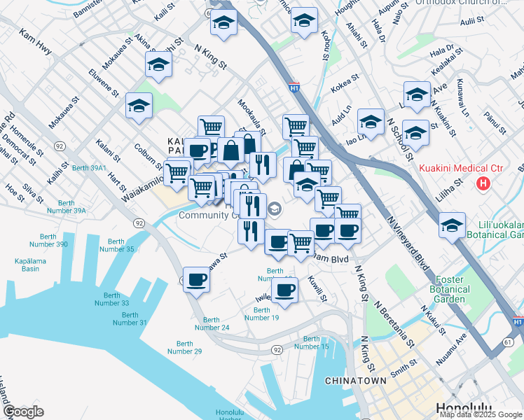 map of restaurants, bars, coffee shops, grocery stores, and more near 826 Dillingham Boulevard in Honolulu