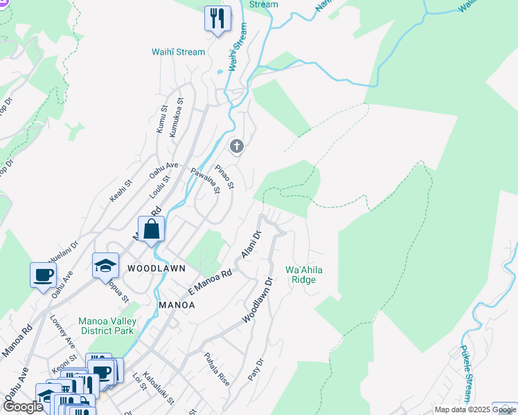 map of restaurants, bars, coffee shops, grocery stores, and more near 3680 Alani Drive in Honolulu