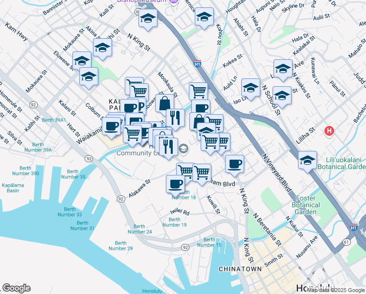 map of restaurants, bars, coffee shops, grocery stores, and more near 826 Dillingham Boulevard in Honolulu