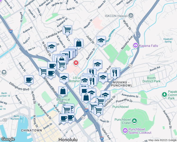 map of restaurants, bars, coffee shops, grocery stores, and more near 226 North Kuakini Street in Honolulu