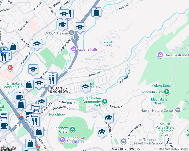 map of restaurants, bars, coffee shops, grocery stores, and more near 2413 Kanealii Avenue in Honolulu