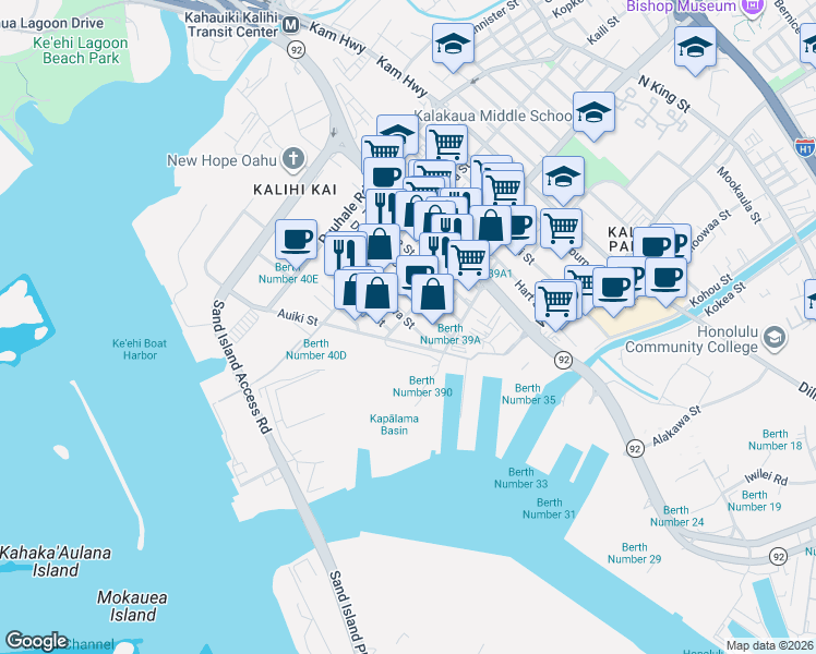 map of restaurants, bars, coffee shops, grocery stores, and more near 1648 Auiki Street in Honolulu