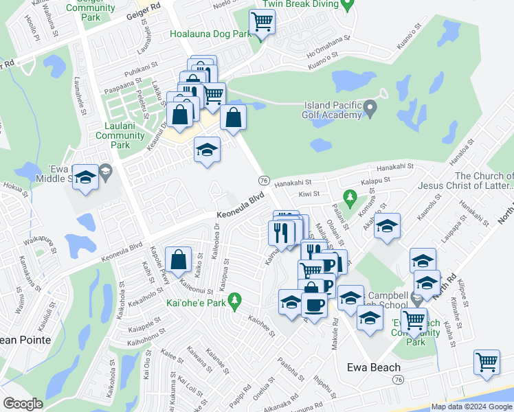 map of restaurants, bars, coffee shops, grocery stores, and more near in Honolulu County