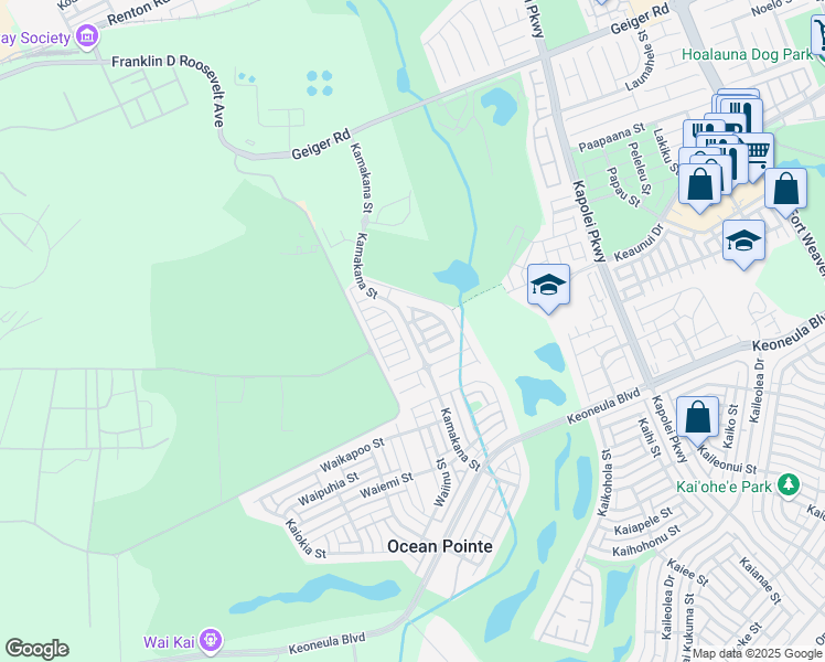 map of restaurants, bars, coffee shops, grocery stores, and more near 91-1098 Hokua Street in Ewa Beach
