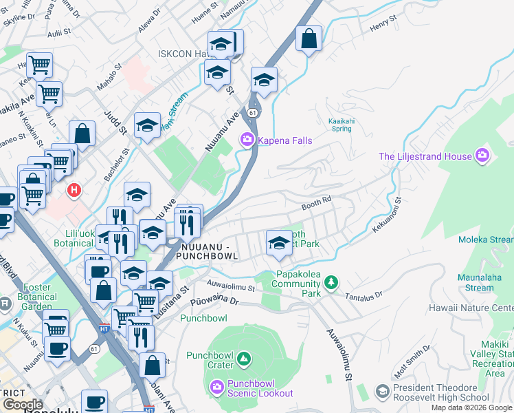 map of restaurants, bars, coffee shops, grocery stores, and more near 2254 Star Road in Honolulu