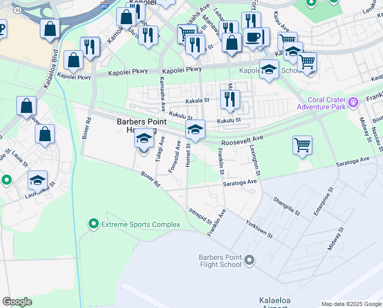 map of restaurants, bars, coffee shops, grocery stores, and more near 3077-3083 Forrestal Avenue in Kapolei