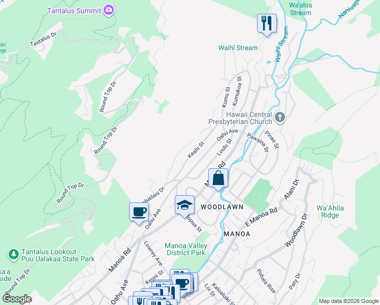 map of restaurants, bars, coffee shops, grocery stores, and more near 3350 Keahi Street in Honolulu