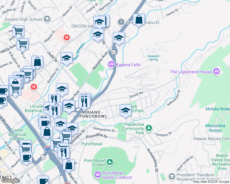 map of restaurants, bars, coffee shops, grocery stores, and more near 2254 Star Road in Honolulu