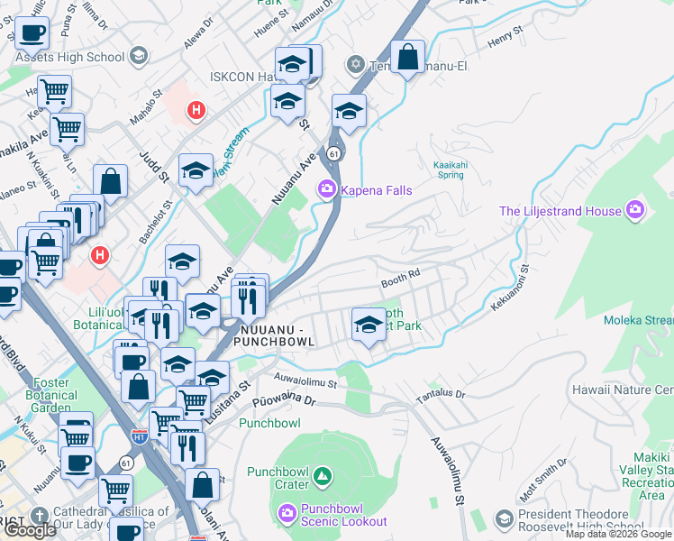 map of restaurants, bars, coffee shops, grocery stores, and more near 2254 Star Road in Honolulu