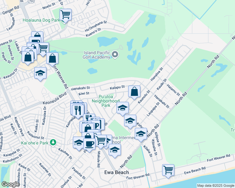 map of restaurants, bars, coffee shops, grocery stores, and more near 91-946 Ahona Street in Ewa Beach