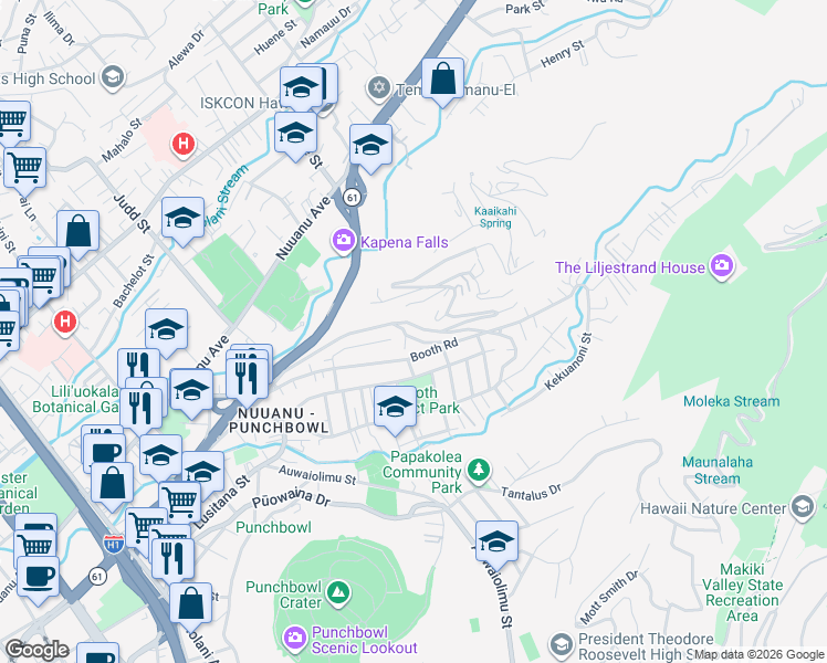 map of restaurants, bars, coffee shops, grocery stores, and more near 2329 Kaola Way in Honolulu