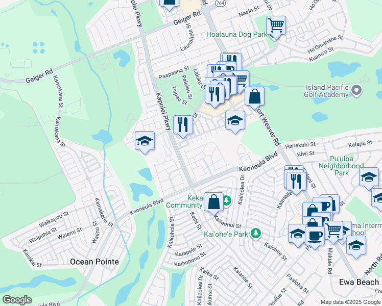 map of restaurants, bars, coffee shops, grocery stores, and more near 91-2033 Kai 'Oli Street in Ewa Beach