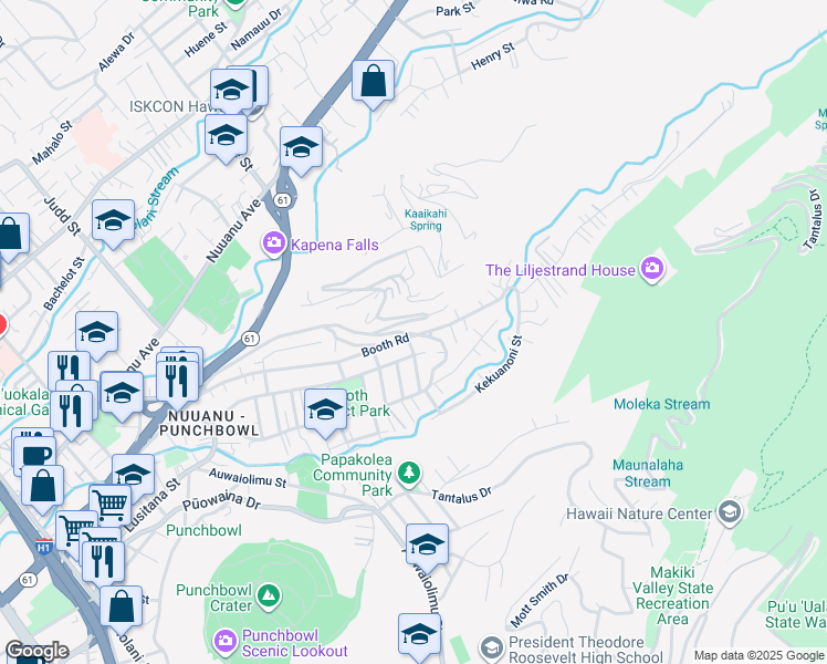 map of restaurants, bars, coffee shops, grocery stores, and more near 2615 Ahekolo Street in Honolulu