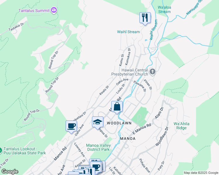 map of restaurants, bars, coffee shops, grocery stores, and more near 3377 Keahi Street in Honolulu