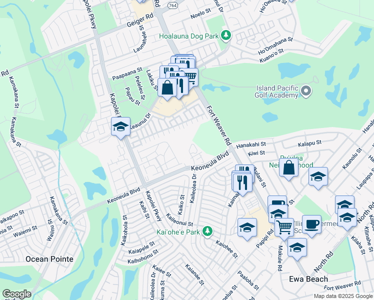 map of restaurants, bars, coffee shops, grocery stores, and more near 91-970 Kaileolea Drive in Ewa Beach
