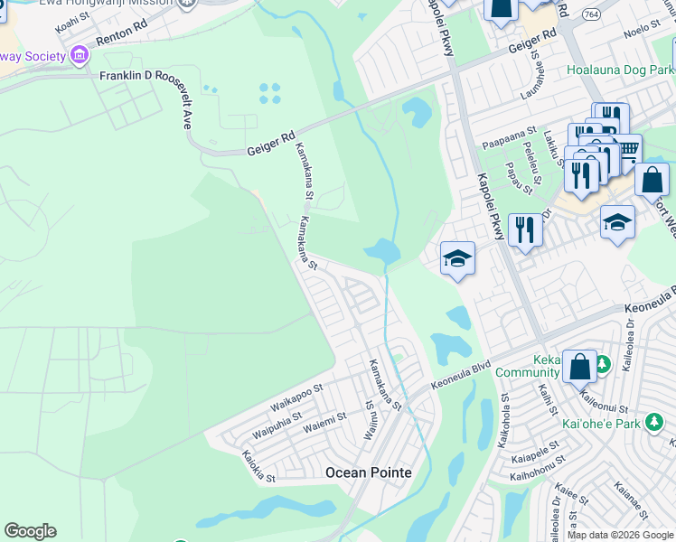 map of restaurants, bars, coffee shops, grocery stores, and more near 91-1098 Hokua Street in Ewa Beach