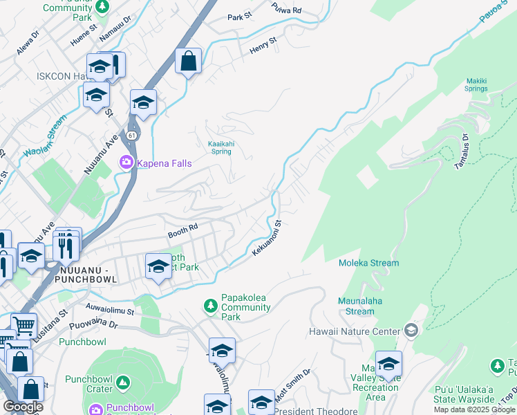 map of restaurants, bars, coffee shops, grocery stores, and more near 2627 Pauoa Road in Honolulu