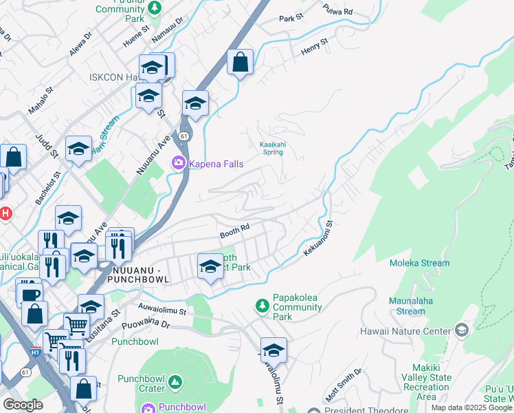 map of restaurants, bars, coffee shops, grocery stores, and more near 2766 Laniloa Road in Honolulu