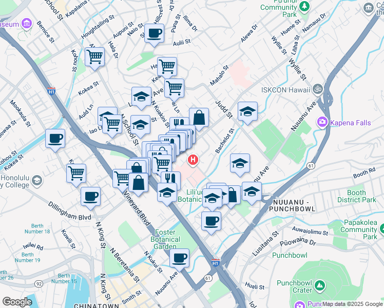 map of restaurants, bars, coffee shops, grocery stores, and more near in Honolulu