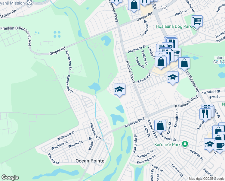 map of restaurants, bars, coffee shops, grocery stores, and more near 91-6221 Kapolei Parkway in Ewa Beach