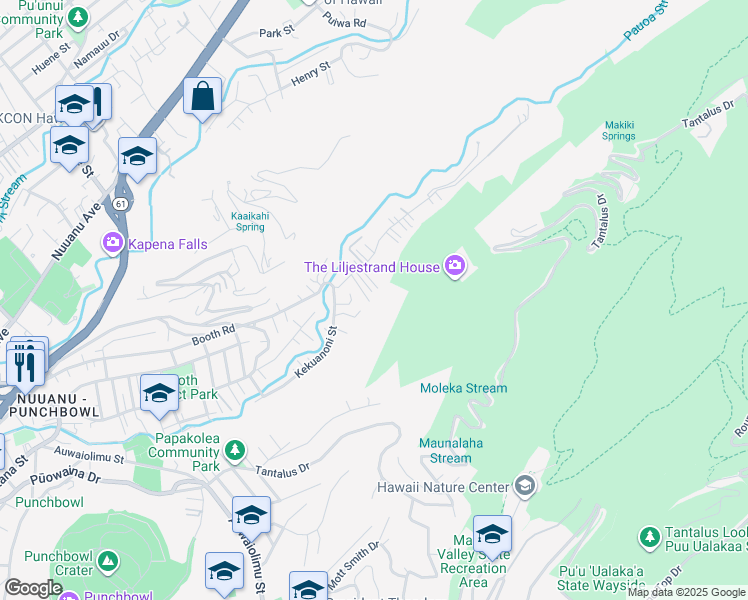 map of restaurants, bars, coffee shops, grocery stores, and more near 2751C Booth Road in Honolulu