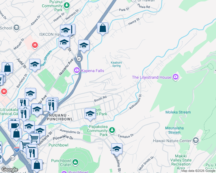 map of restaurants, bars, coffee shops, grocery stores, and more near 2535 Pacific Heights Road in Honolulu