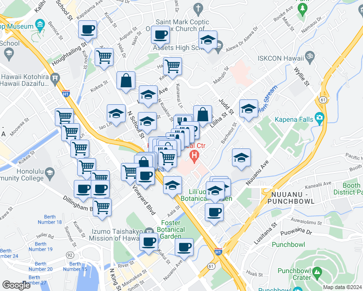 map of restaurants, bars, coffee shops, grocery stores, and more near 1728 Aipaako Street in Honolulu