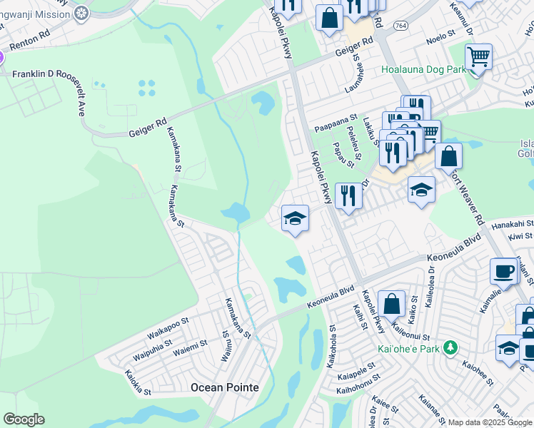 map of restaurants, bars, coffee shops, grocery stores, and more near 91-6221 Kapolei Parkway in Ewa Beach