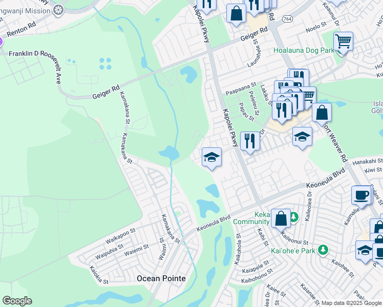 map of restaurants, bars, coffee shops, grocery stores, and more near 91-6221 Kapolei Parkway in Ewa Beach