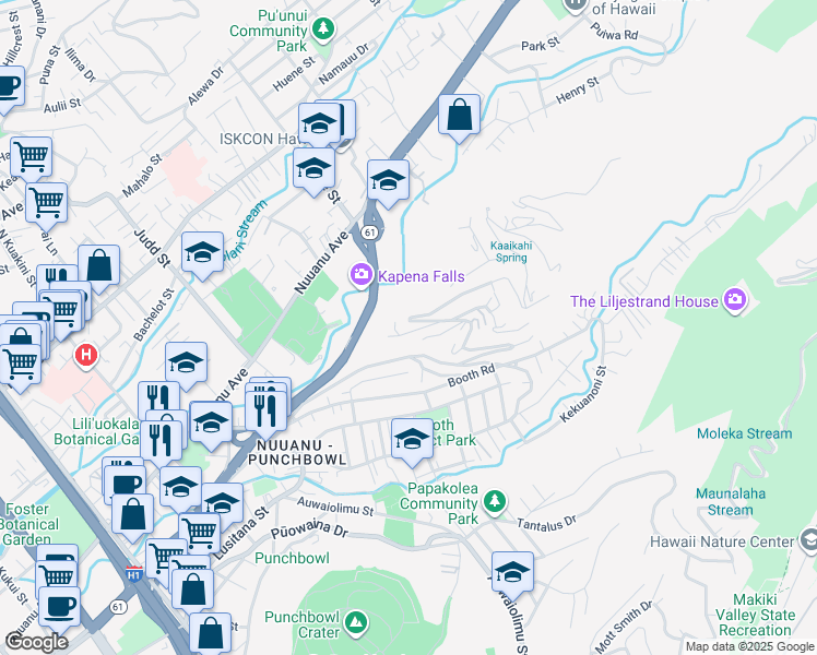 map of restaurants, bars, coffee shops, grocery stores, and more near 2650 Pacific Heights Road in Honolulu