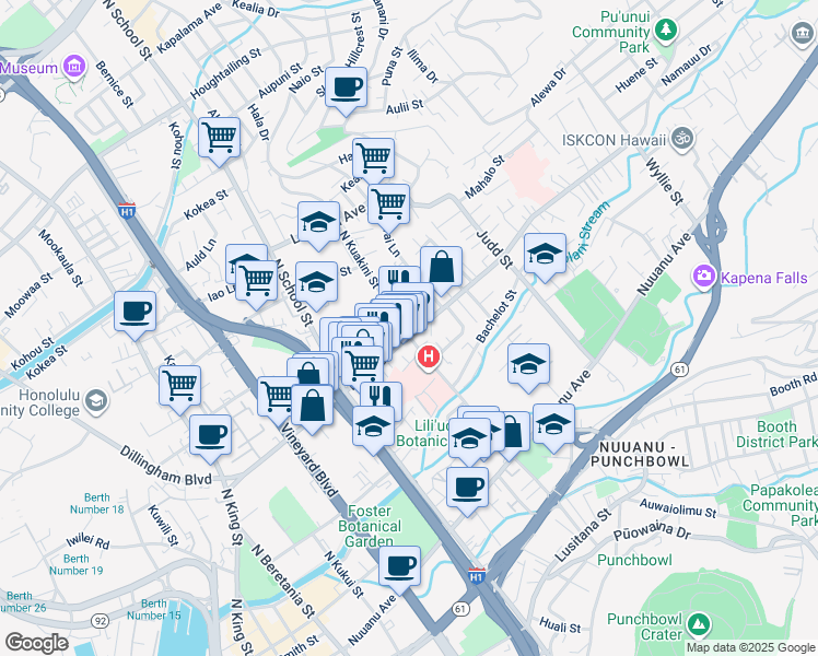map of restaurants, bars, coffee shops, grocery stores, and more near in Honolulu