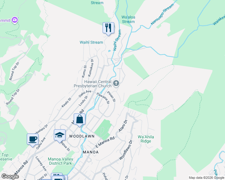 map of restaurants, bars, coffee shops, grocery stores, and more near 3535 Pinao Street in Honolulu