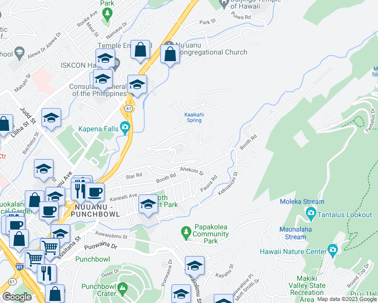 map of restaurants, bars, coffee shops, grocery stores, and more near 2766 Laniloa Road in Honolulu
