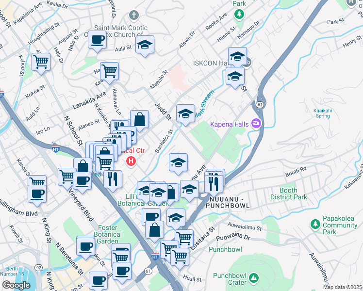map of restaurants, bars, coffee shops, grocery stores, and more near 321 Kawaena Place in Honolulu