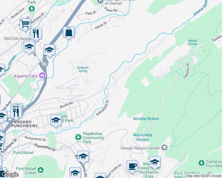 map of restaurants, bars, coffee shops, grocery stores, and more near 2723 Booth Road in Honolulu