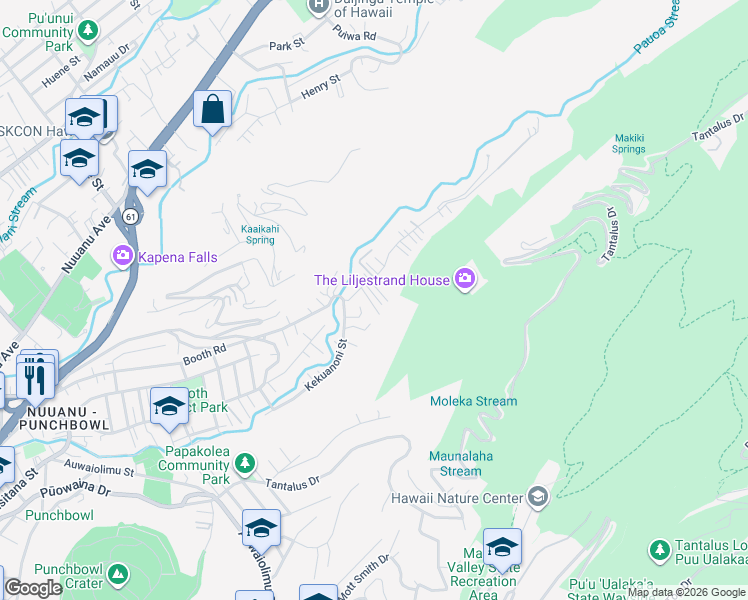 map of restaurants, bars, coffee shops, grocery stores, and more near 2751C Booth Road in Honolulu