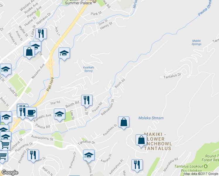 map of restaurants, bars, coffee shops, grocery stores, and more near 2699 Booth Road in Honolulu